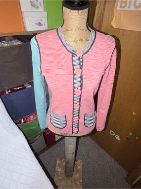 One Girl Who Pink and Aqua Colorblock Button-Front Cardigan